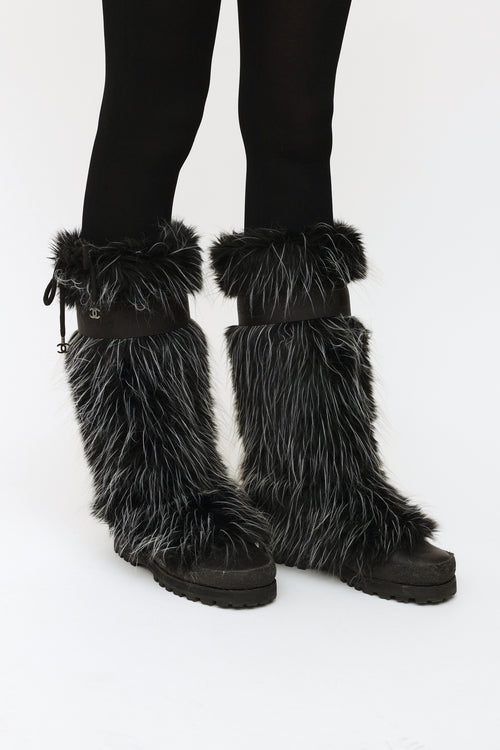Chanel Black & White Yeti Fur Boots