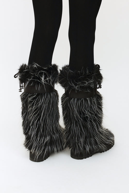 Chanel Black & White Yeti Fur Boots