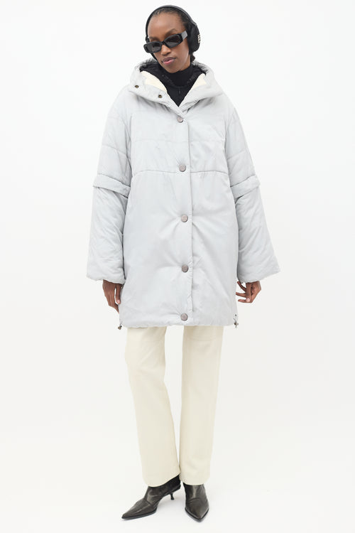 Chanel FW 2000 Grey Nylon & Fleece Puffer Coat