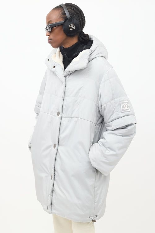 Chanel FW 2000 Grey Nylon & Fleece Puffer Coat