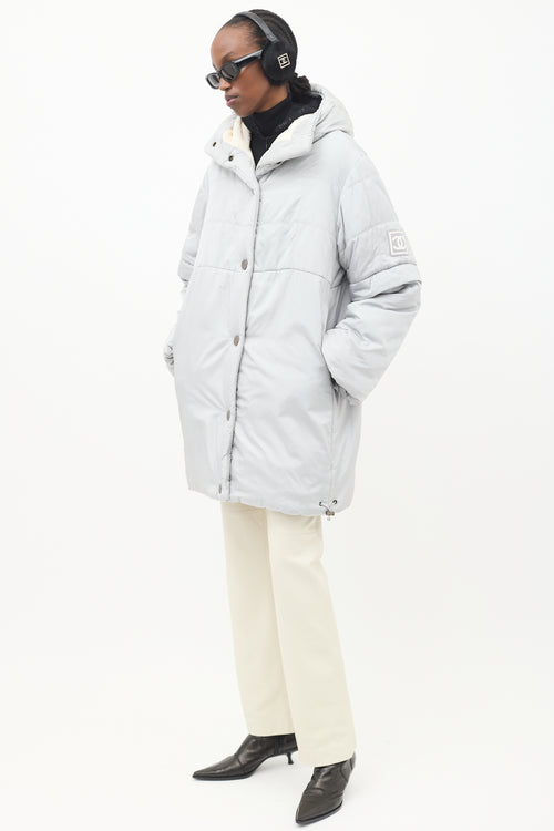 Chanel FW 2000 Grey Nylon & Fleece Puffer Coat