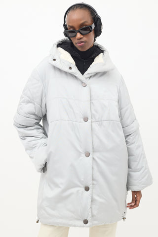 Chanel FW 2000 Grey Nylon & Fleece Puffer Coat