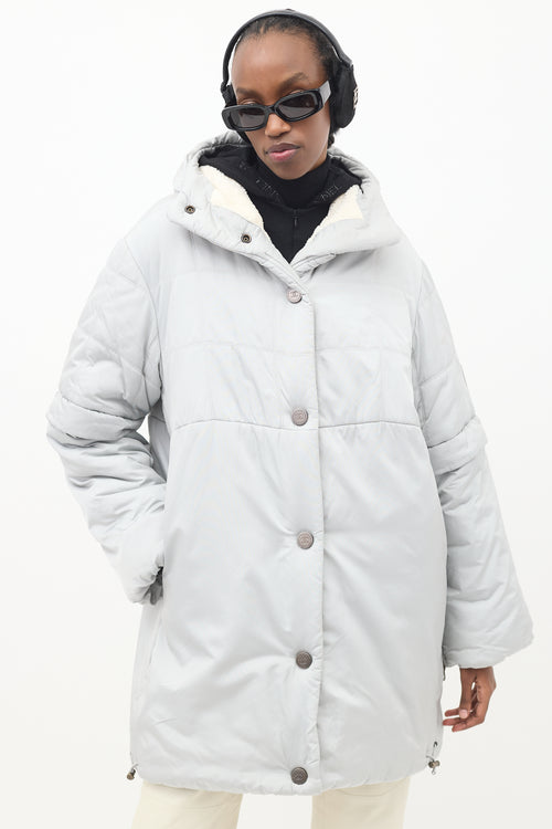 Chanel FW 2000 Grey Nylon & Fleece Puffer Coat