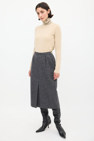 Chanel Grey Marbled Wool Godet Skirt