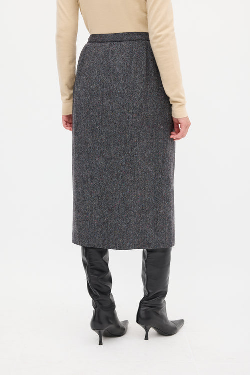 Chanel Grey Marbled Wool Godet Skirt