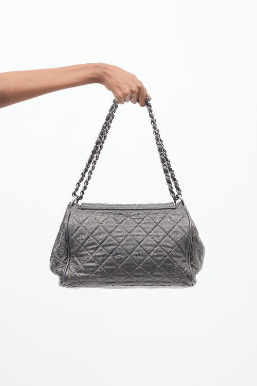 Chanel 2010 Silver Metallic Caviar Timeless Accordion Flap Bag