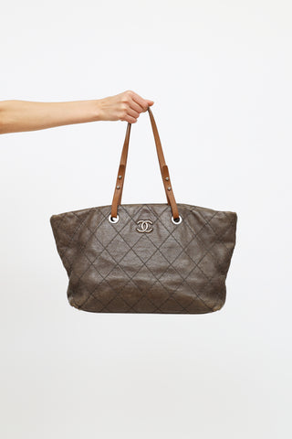 Chanel Grey and Brown Leather On The Road Tote Bag