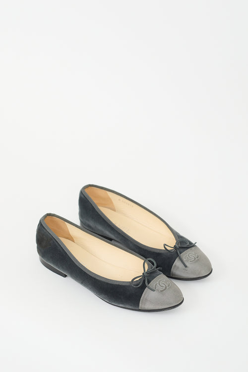 Chanel Dark Grey Velvet CC Ballet Flat