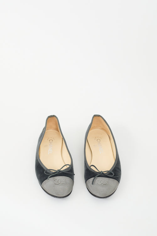 Chanel Dark Grey Velvet CC Ballet Flat