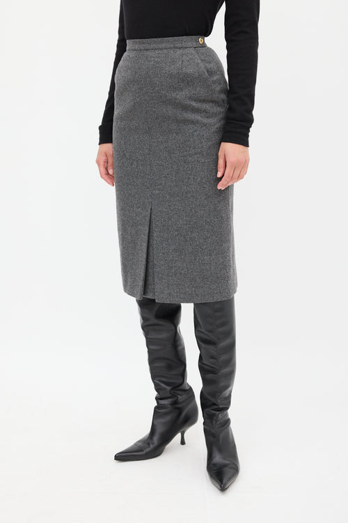 Chanel Grey Wool Godet Skirt
