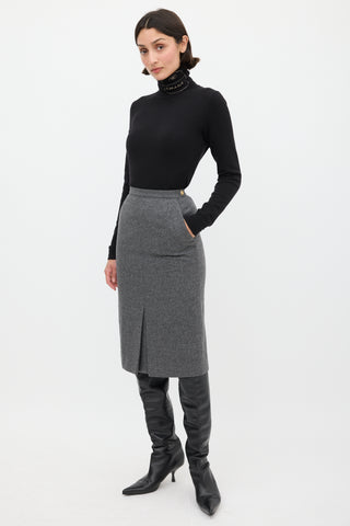 Chanel Grey Wool Godet Skirt