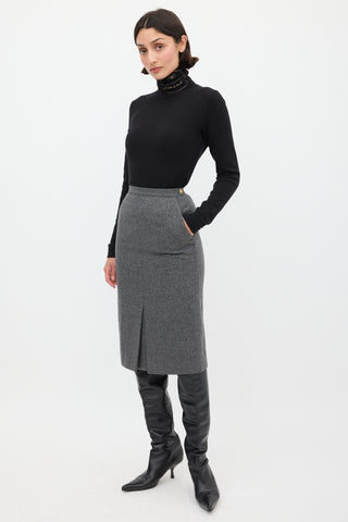 Chanel Grey Wool Godet Skirt