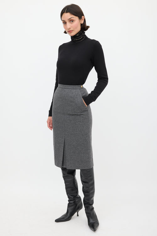 Chanel Grey Wool Godet Skirt