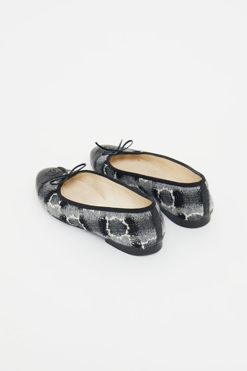 Chanel Black & Grey CC Bow Ballet Flat