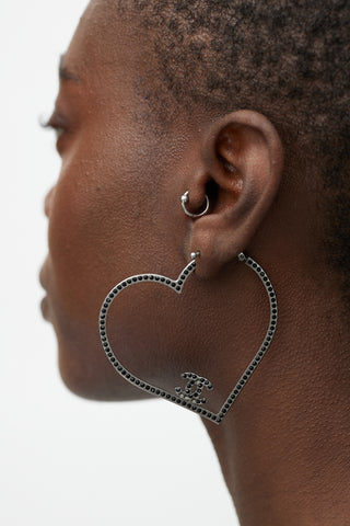 Chanel Gunmetal & Black Gem CC Heart Earring