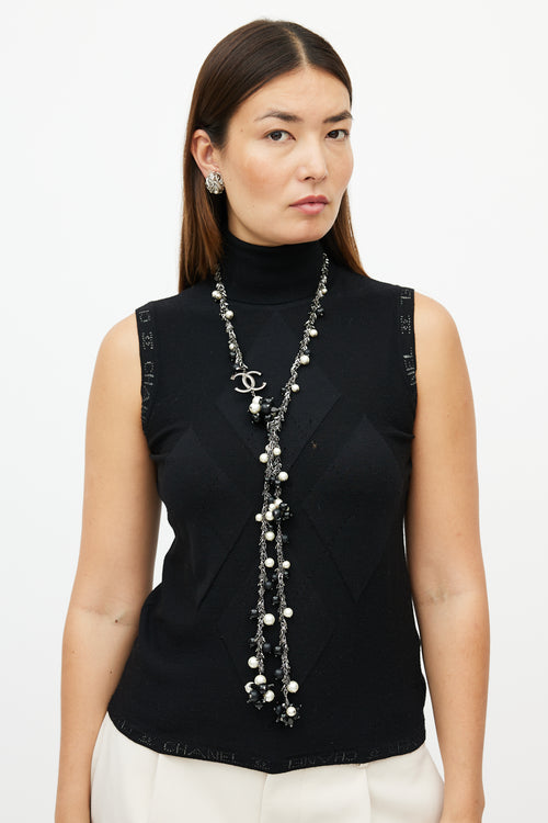 Chanel Gunmetal & Multicolour Beaded Crystal Wrap Necklace