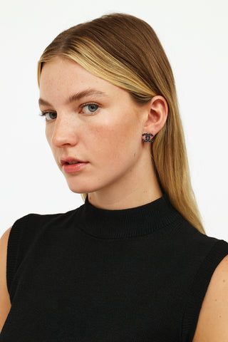 Chanel SS18 Black Gunmetal CC Stud Earrings