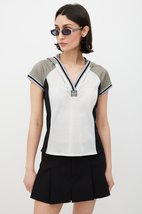 Chanel Identification 2004 White Grey & Black Mesh CC Hooded Top