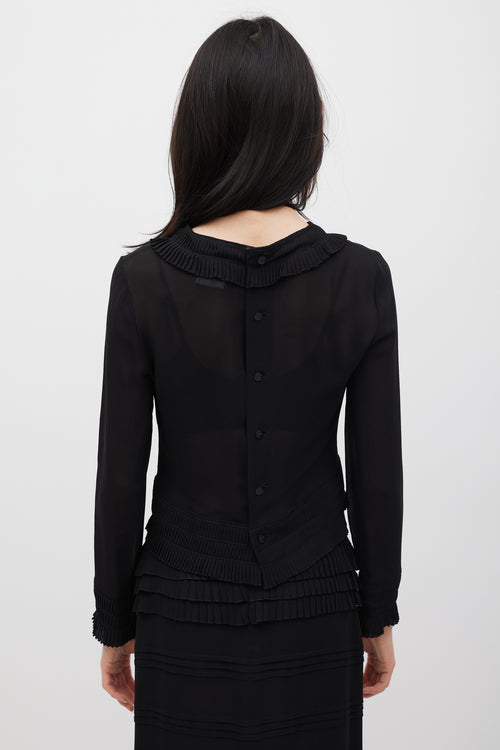 Chanel Identification Winter 2000 Black Silk Pleated Shirt
