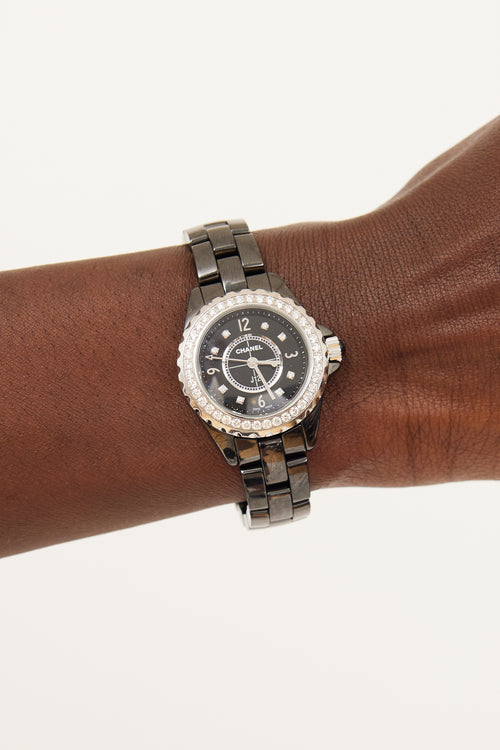 Chanel Black Ceramic Diamond J12 Watch