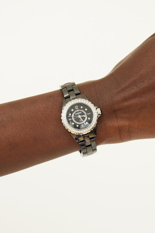 Chanel Black Ceramic Diamond J12 Watch