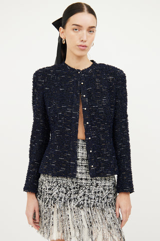 Chanel Navy Lesage Tweed Pearl Jacket