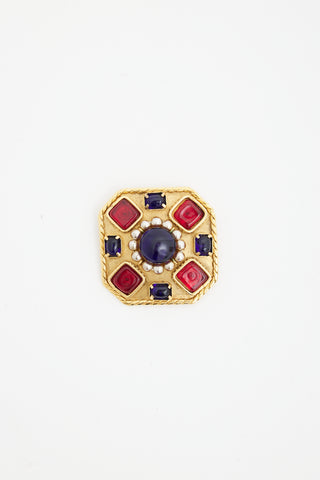 Chanel Late 1980s Gold Gripoix Gem Brooch