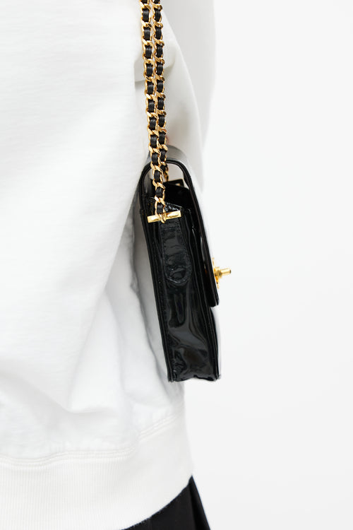 Chanel Late 1990s Black Patent Mobile Crossbody Bag