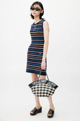 Chanel Late 2000s Black & Cream Houndstooth Woven Shoulder Bag