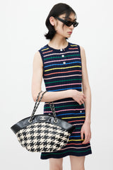Chanel Late 2000s Black & Cream Houndstooth Woven Shoulder Bag