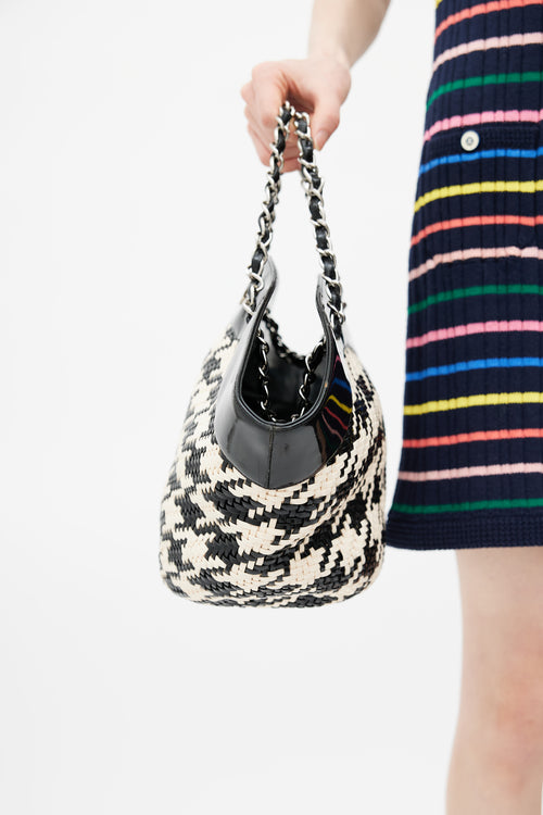 Chanel Late 2000s Black & Cream Houndstooth Woven Shoulder Bag