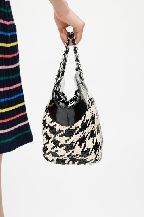 Chanel Late 2000s Black & Cream Houndstooth Woven Shoulder Bag
