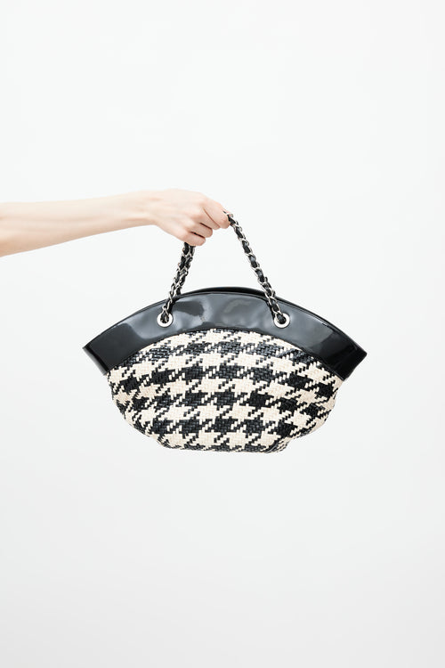 Chanel Late 2000s Black & Cream Houndstooth Woven Shoulder Bag