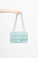 Chanel Late 2000s Turquoise Textured Leather Jumbo Timeless Shoulder Bag