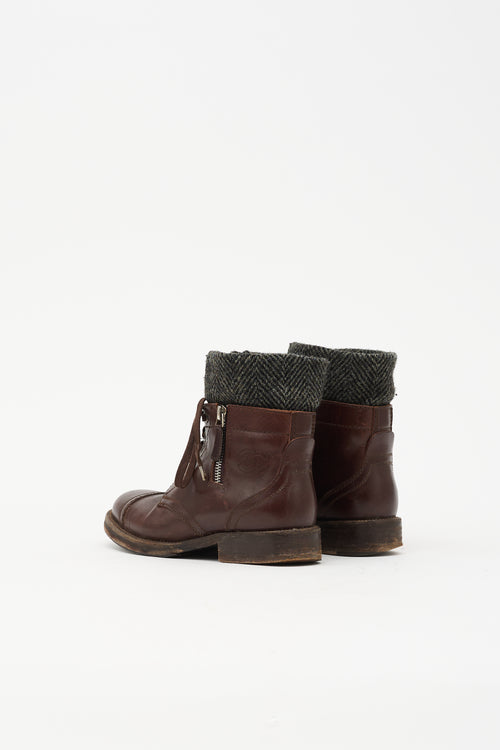 Chanel Leather CC Combat Boot