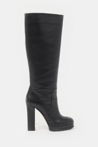 Chanel Leather CC Platform Knee Boot