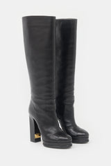 Chanel Leather CC Platform Knee Boot