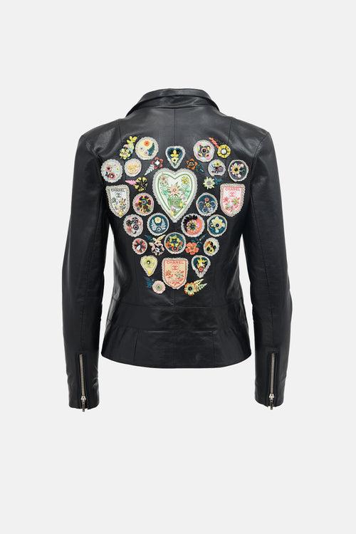 Chanel Leather Patch Biker Jacket