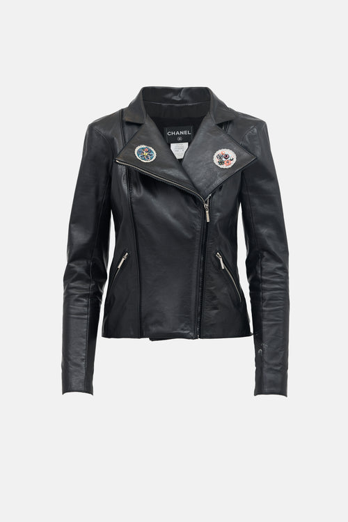 Chanel Leather Patch Biker Jacket