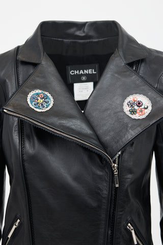 Chanel Leather Patch Biker Jacket