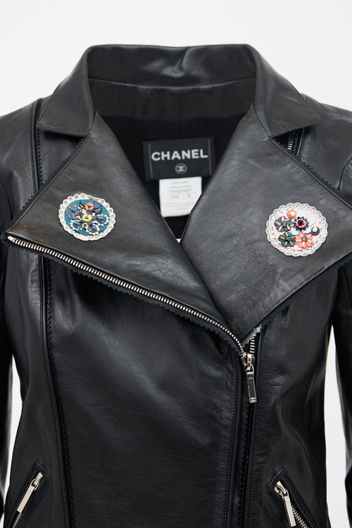 Chanel Leather Patch Biker Jacket