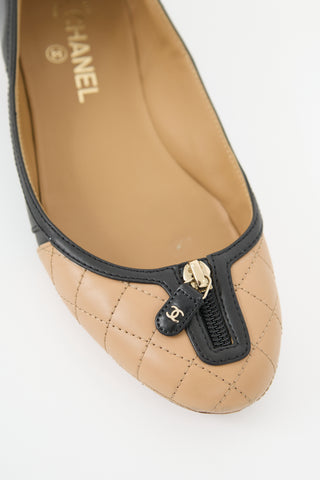 Chanel Leather Zip Toe Ballet Flat