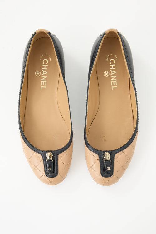 Chanel Leather Zip Toe Ballet Flat
