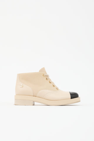 Chanel Leather & Canvas CC Boot