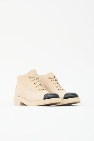 Chanel Leather & Canvas CC Boot