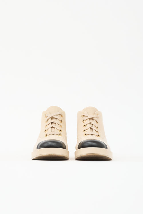 Chanel Leather & Canvas CC Boot