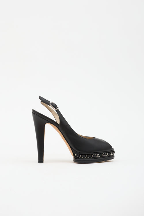 Chanel Leather Chain Slingback Heel