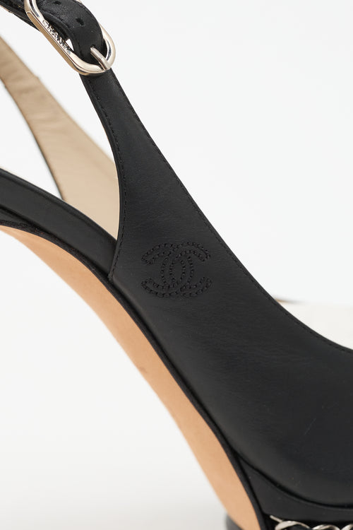 Chanel Leather Chain Slingback Heel