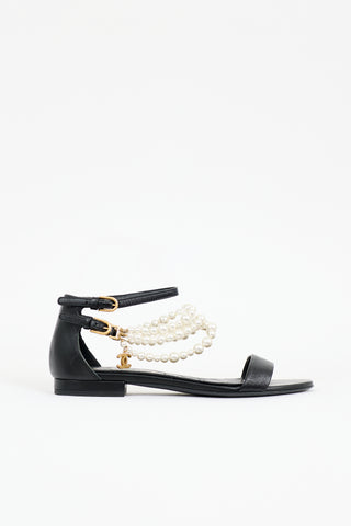 Chanel Leather Faux Pearl CC Sandal