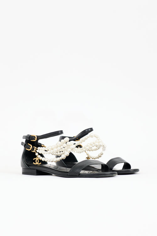Chanel Leather Faux Pearl CC Sandal